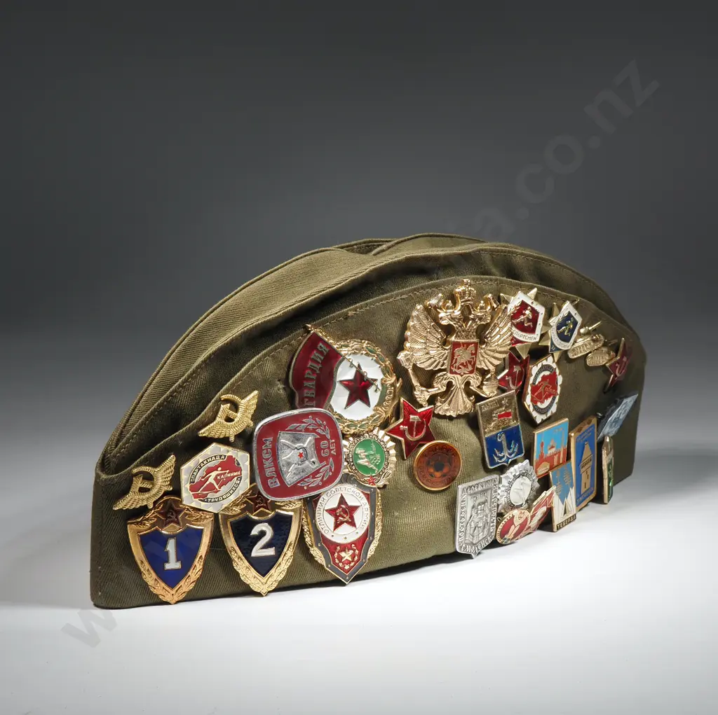 Russian Military Side Cap with Badges & Patches Attached Image 1++