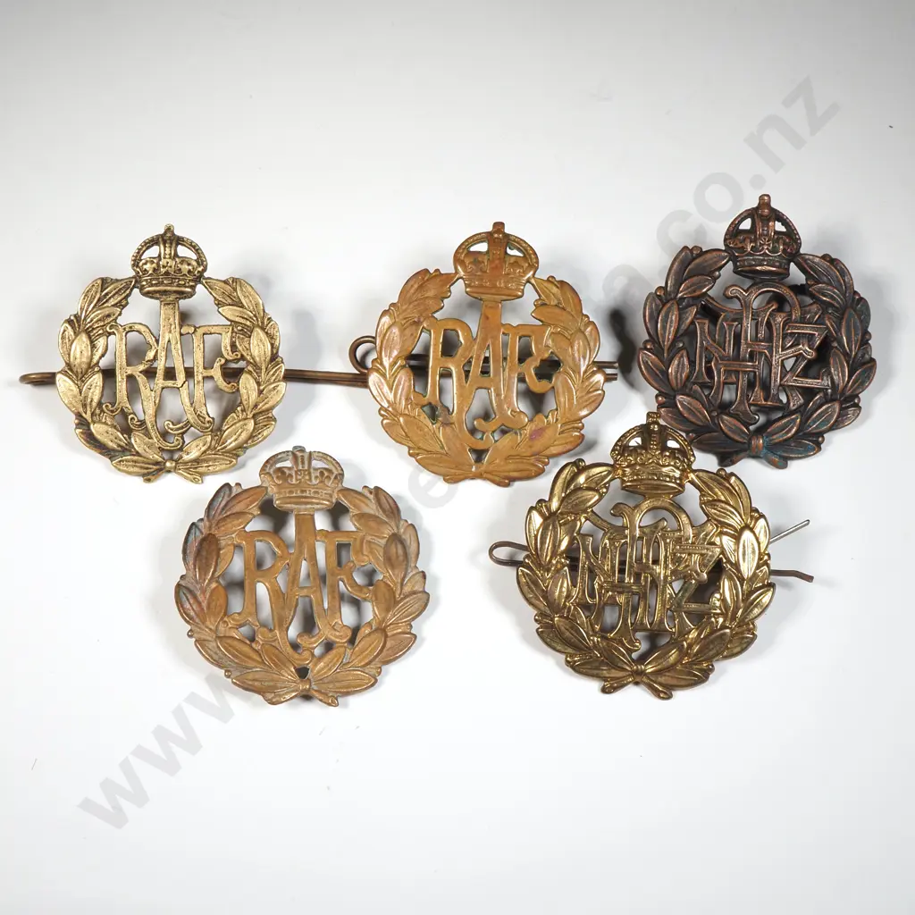Five Assorted RNZAF/RAF Cap Badges. Image 1++