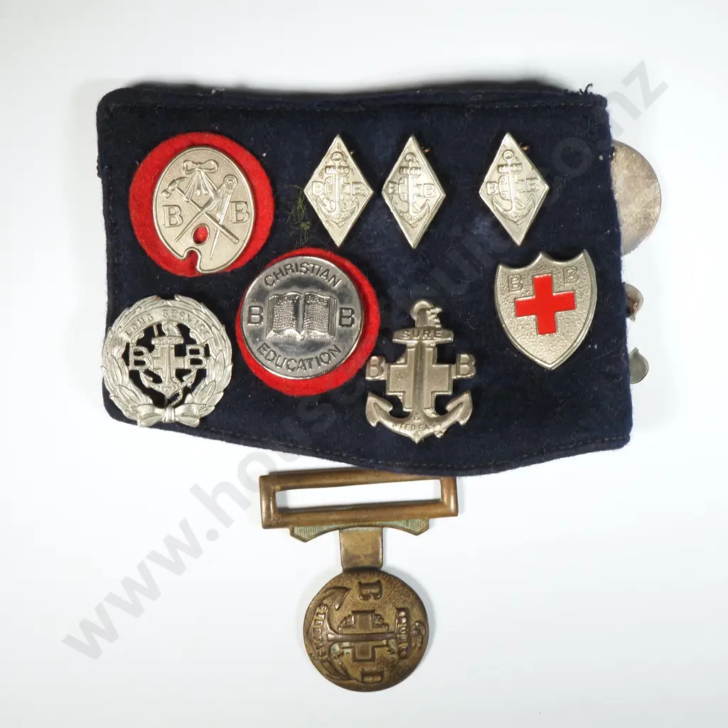 Ten Boys Brigade Badges on Armband, & Half a Belt Buckle. Image 1++