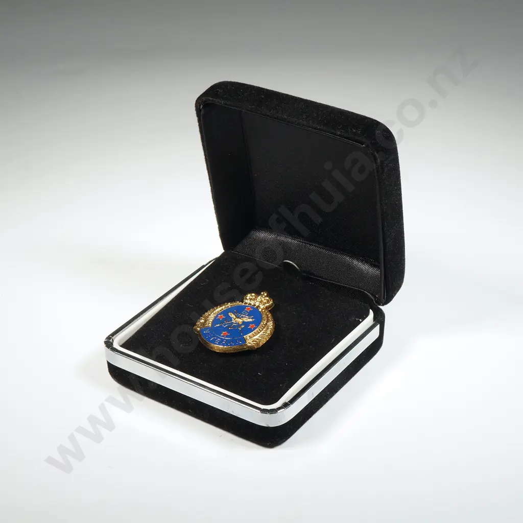 One NZ Government Veteran Lapel Pin in Case. Image 1++