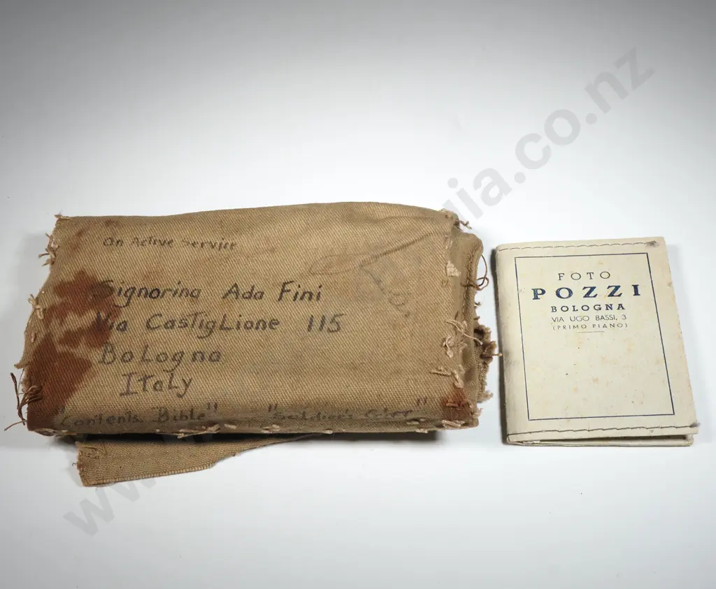 Jerusalem Cedar Covered New Testament in Pouch w Photograph of Occupied Civilian Woman & Sewing Kit. Image 1++