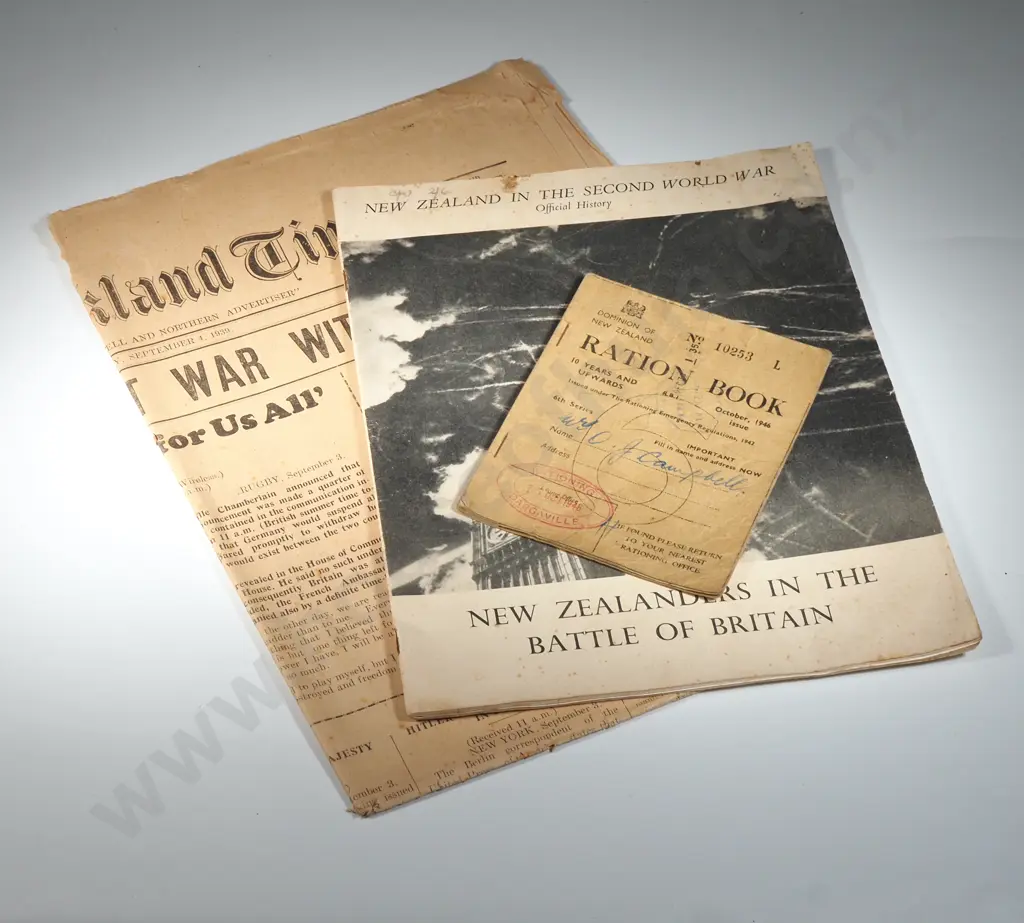 WWII Newspaper, Ration Book, & Booklet. Image 1++