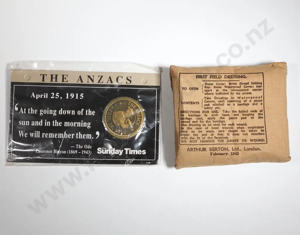 1943 First Field Dressing & Sunday Times ANZAC Commemorative. Image 1++
