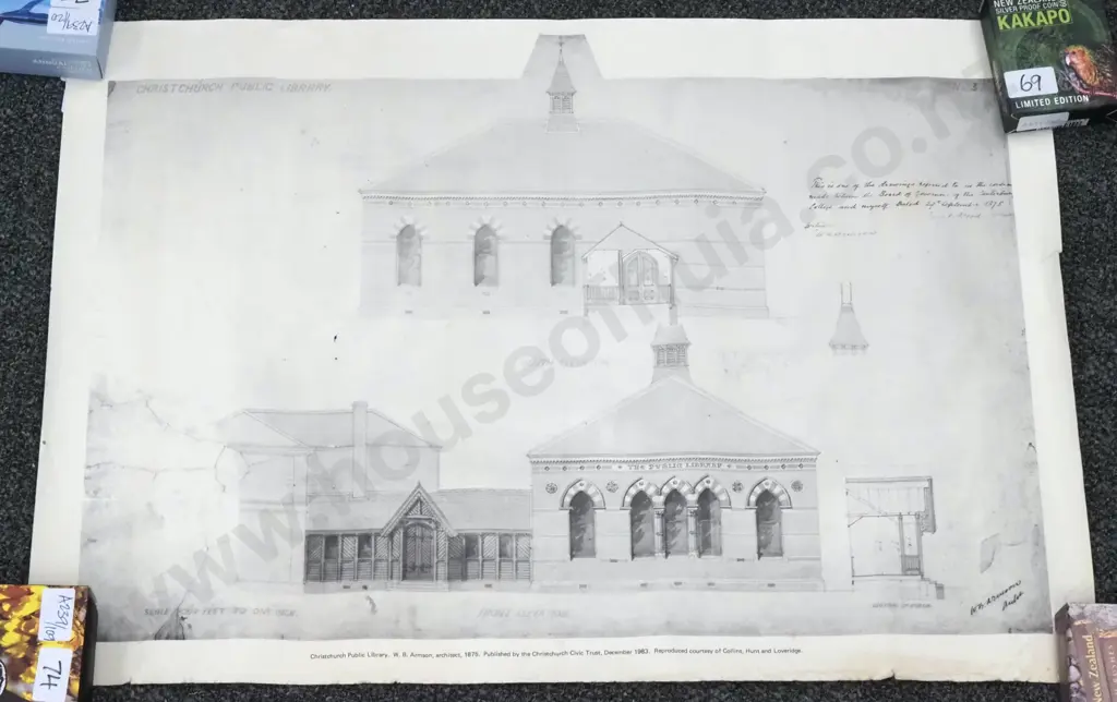 1983 Reproduction of Plan for Christchurch Public Library 1875. Image 1++