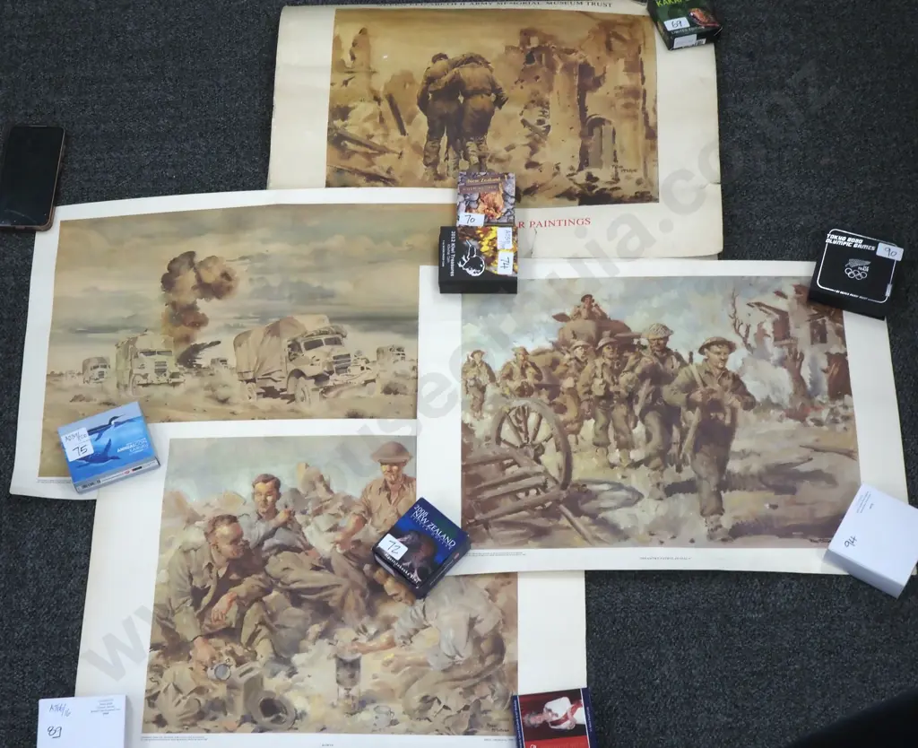 Three Peter Mcintyre Prints in a Collection Folder Sold by the Army Museum. A/F Image 1++