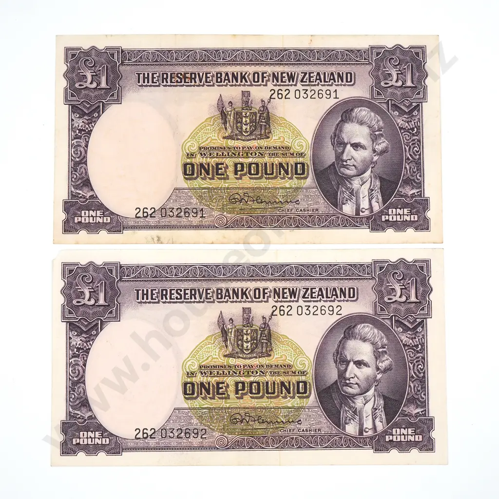 Consecutive Pair of One Pound Fleming Banknotes - EF Image 1++
