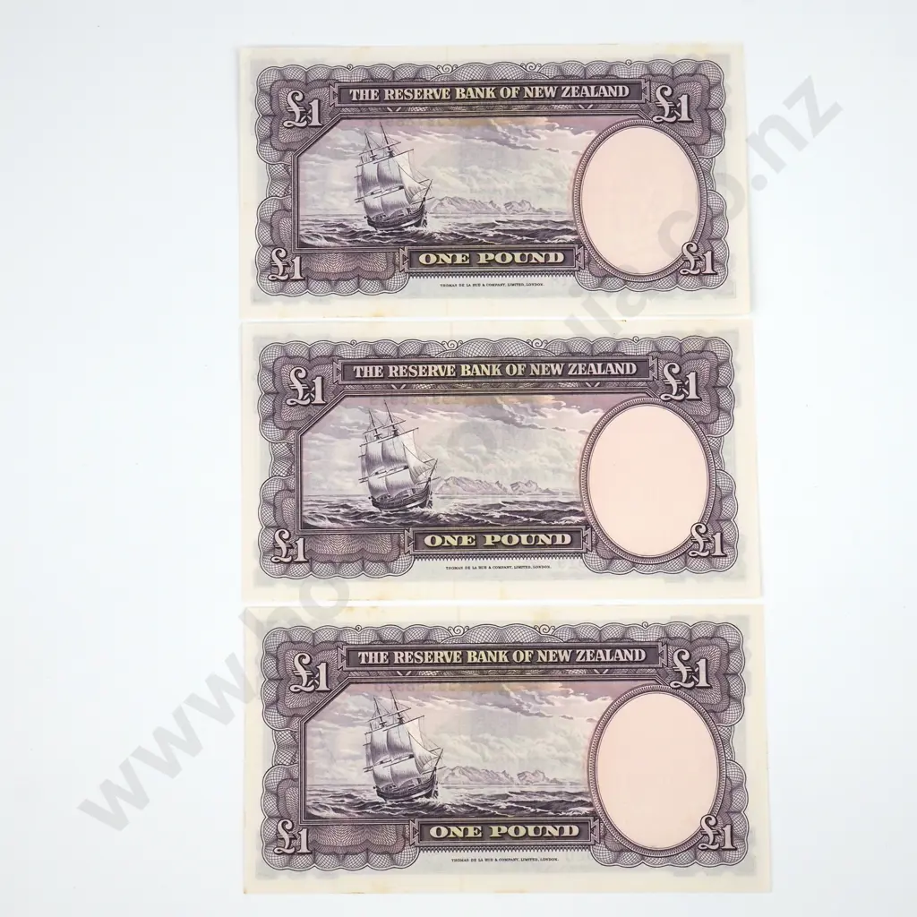 Consecutive Trio of One Pound Fleming Banknotes - UNC $525 Image 1++