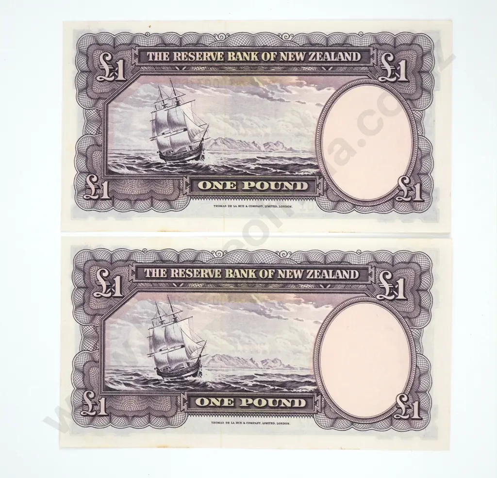 Consecutive Pair of One Pound Fleming Banknotes - Last Prefix -UNC CV $600 Image 1++