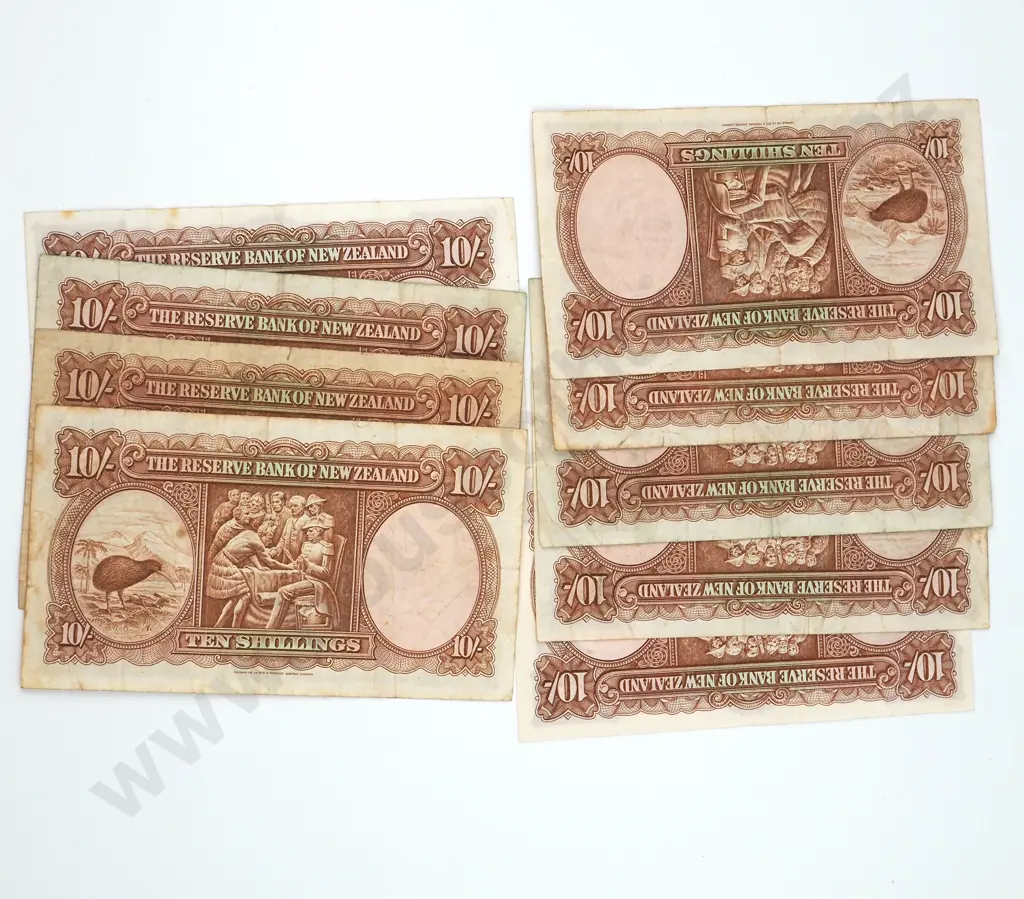 Nine Ten Shilling Fleming Banknotes - Mixed Prefixes - Very Good to Very Fine Image 1++