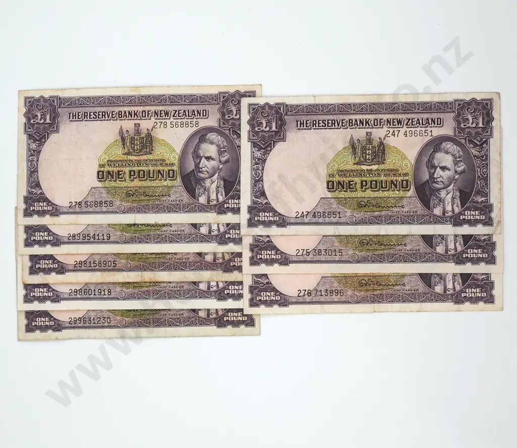 Eight One Pound Fleming Banknotes - Mixed Prefixes - Very Good to Very Fine Image 1++