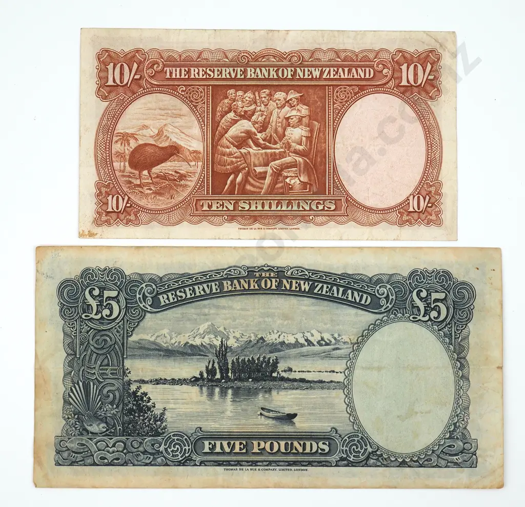Two Hanna Signature Notes - Ten Shillings Prefix 4/53 Fine & Five Pound Prefix 3/X VG Total CV $110 Image 1++