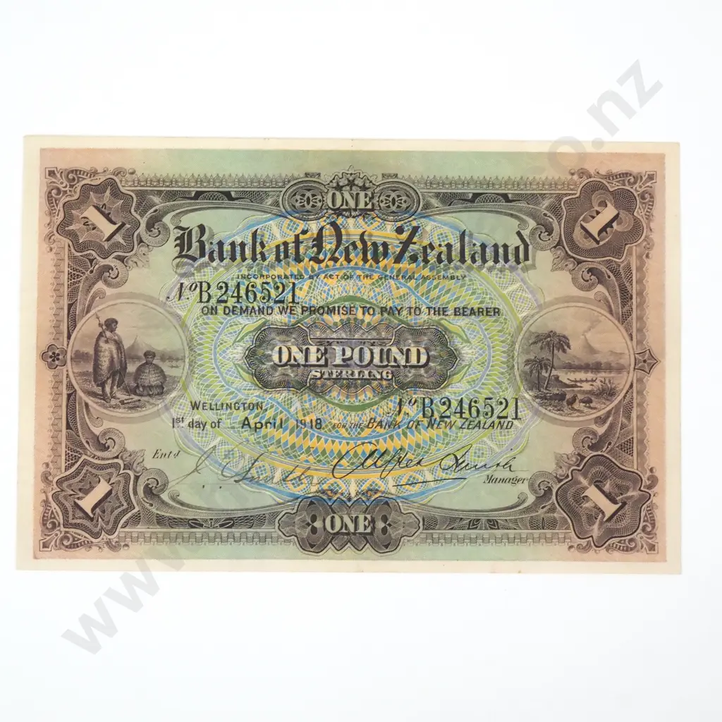 Bank of New Zealand One Pound, 1st April 1918 Image 1++