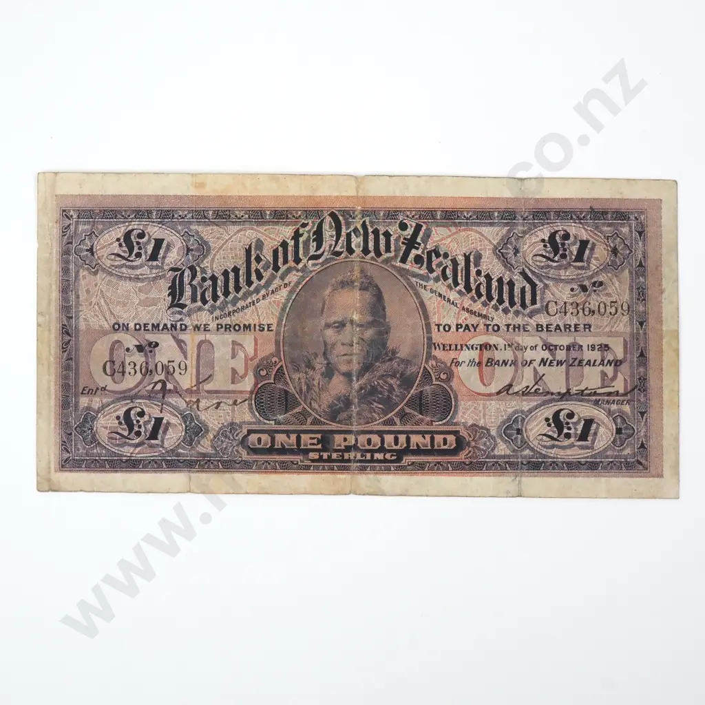 Bank of New Zealand ( Curved ) One Pound, 1st October 1925 Image 1++
