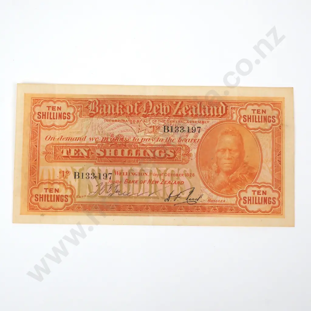 Bank of New Zealand Ten Shillings, 1st October 1928 Image 1++