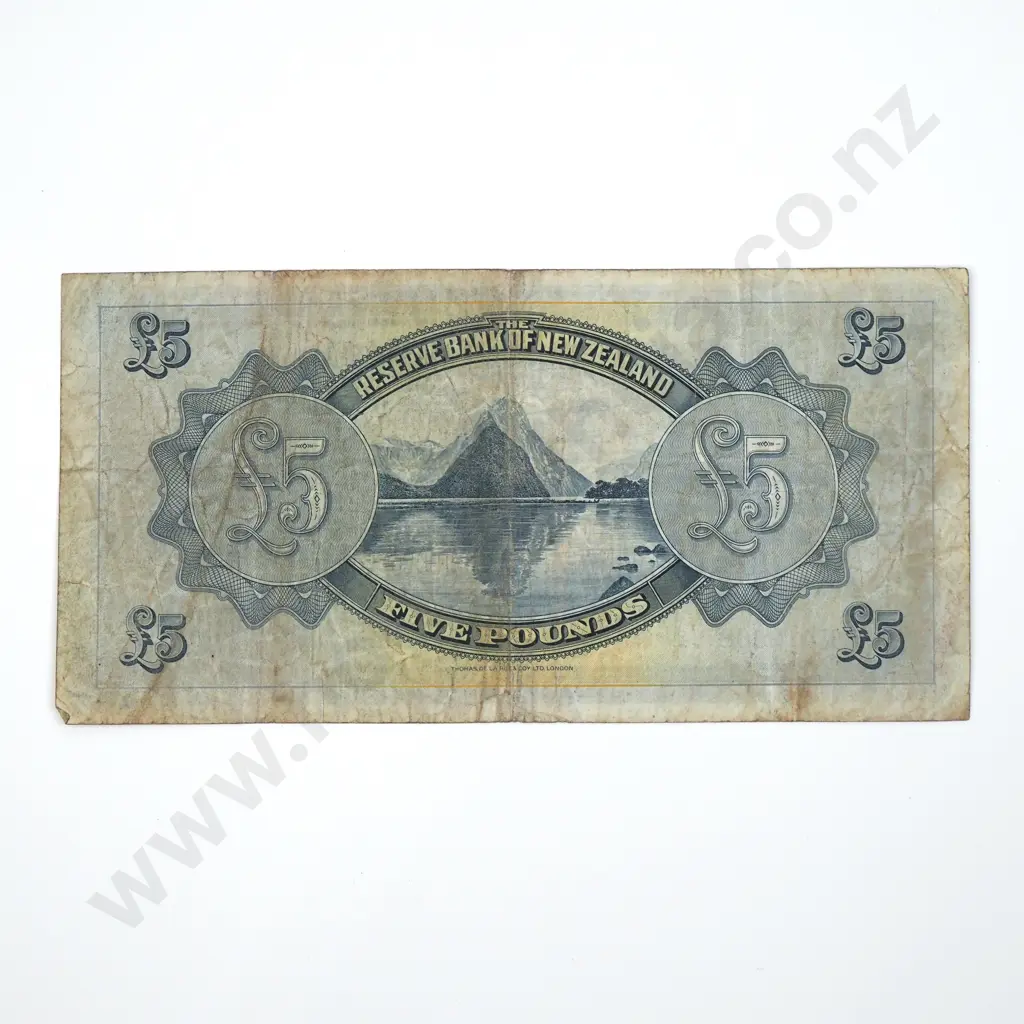 New Zealand Five Pound Lefeaux - Circulated Condition  Image 1++