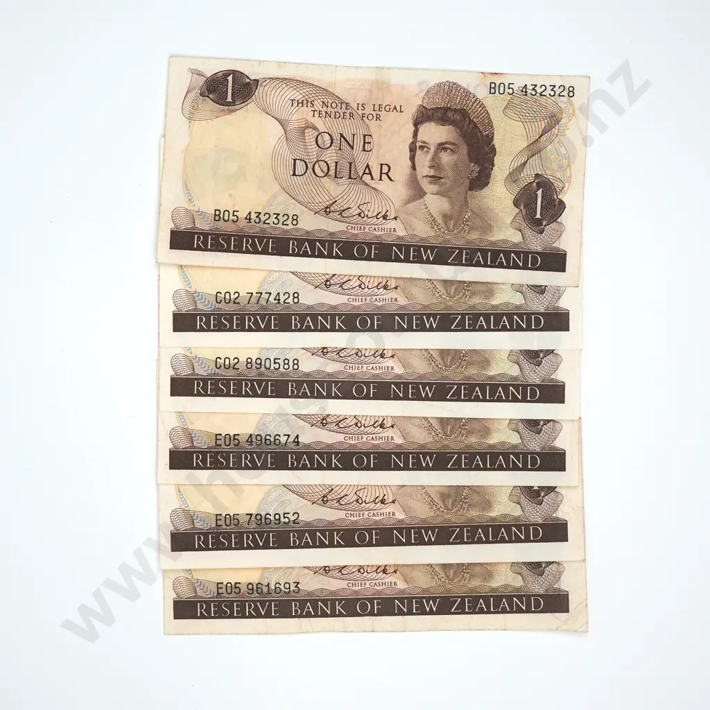 Six One Dollar Wilks Banknotes - 3 E05 Prefix 2 C02 Prefix B05 Prefix  Image 1++