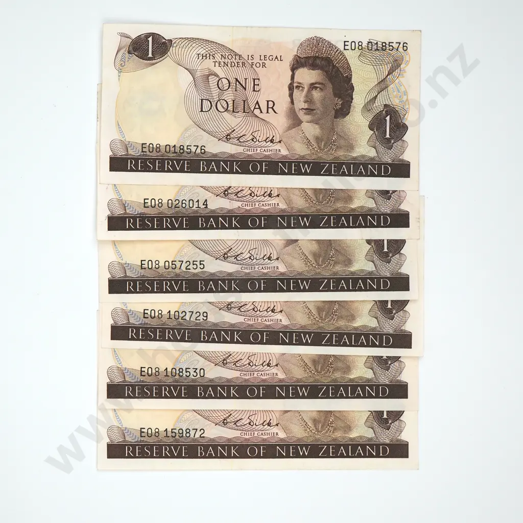 Six One Dollar Wilks Banknotes - E08 Prefix  Image 1++