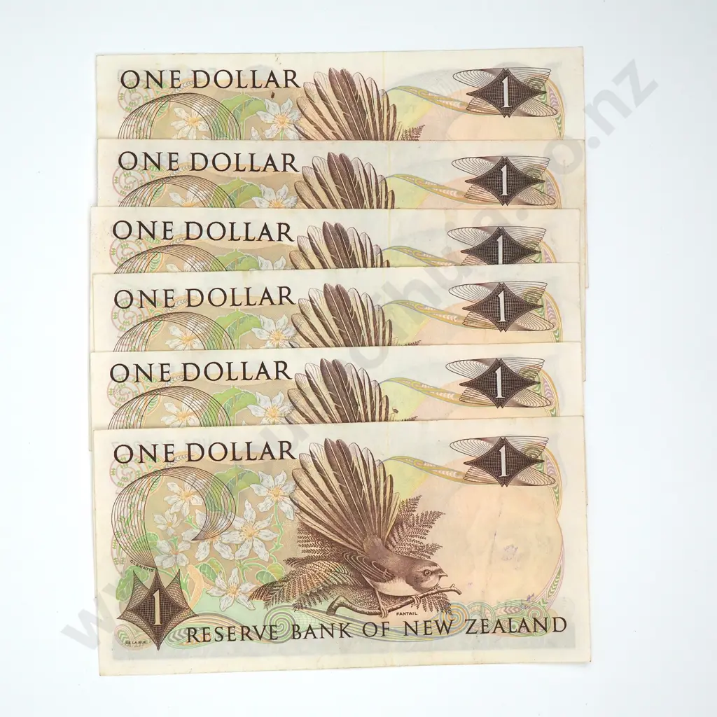 Six One Dollar Wilks Banknotes - 1 H01 Prefix 2 E08 Prefix 3 E09 Prefix  Image 1++
