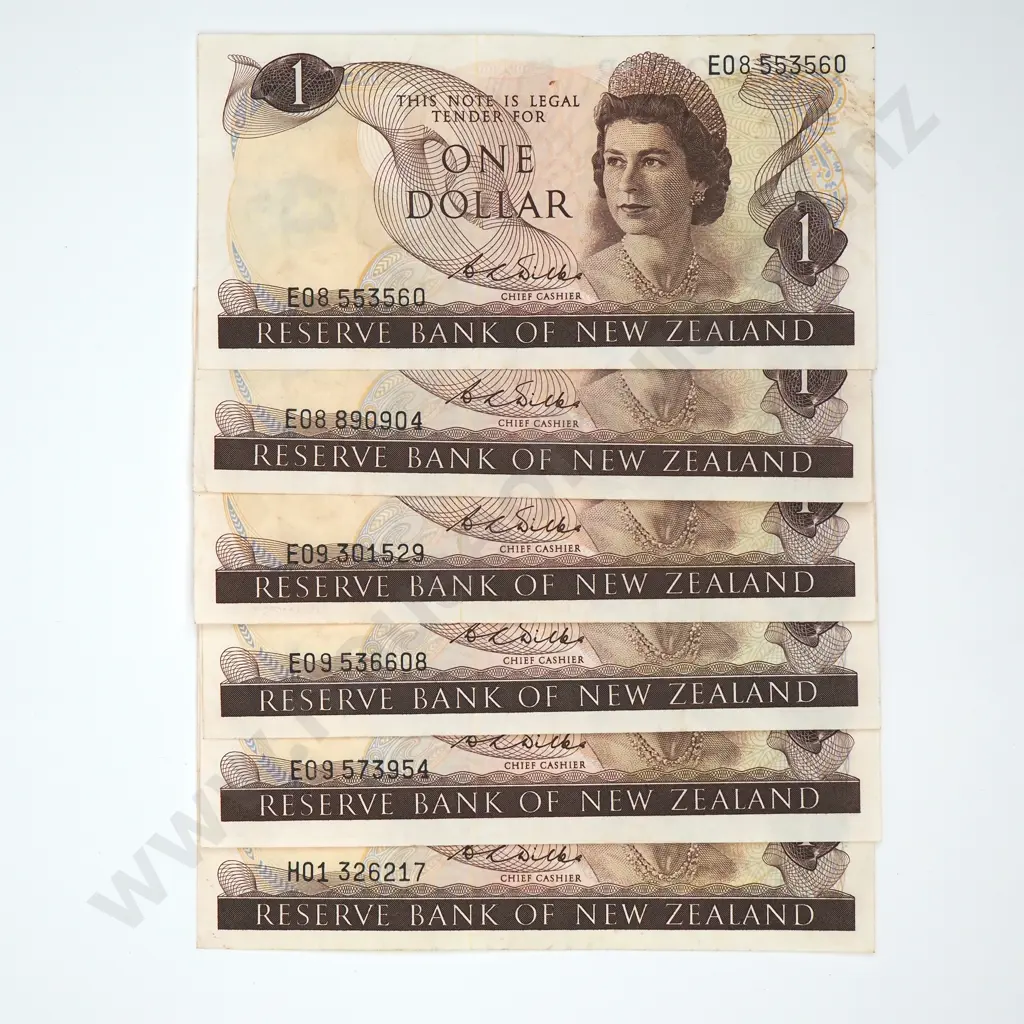 Six One Dollar Wilks Banknotes - 1 H01 Prefix 2 E08 Prefix 3 E09 Prefix  Image 1++