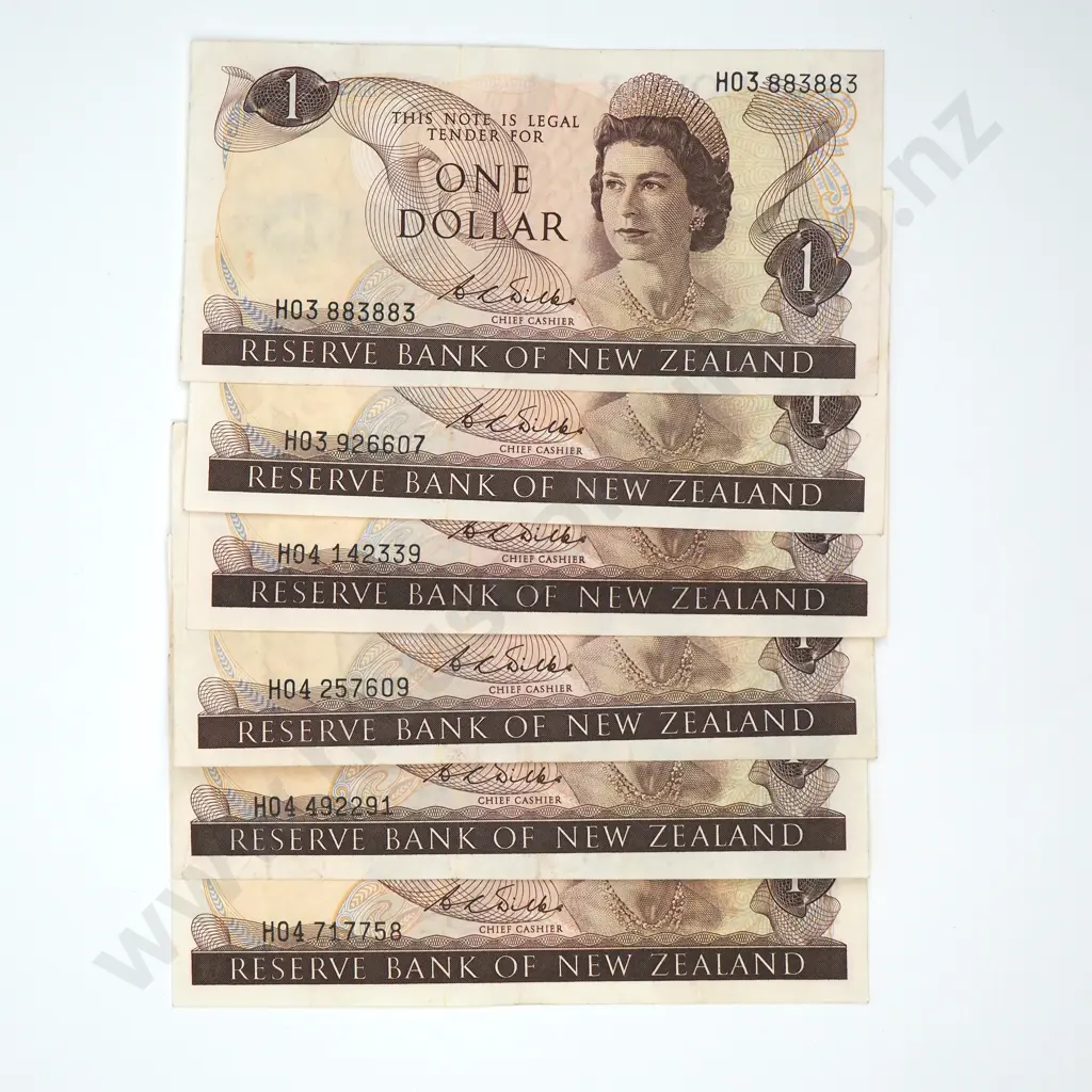 Six One Dollar Wilks Banknotes - 2 H03 Prefix 4 H04 Prefix  Image 1++