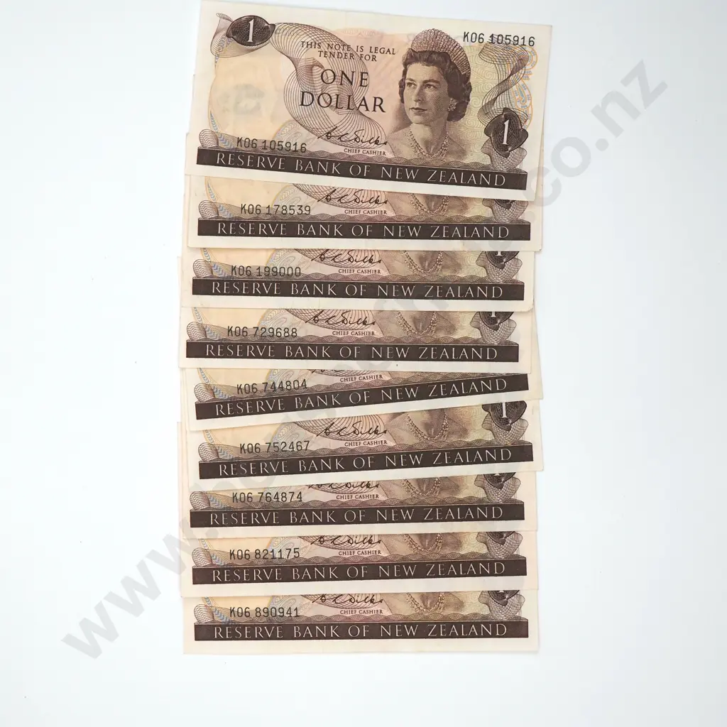 Nine One Dollar Wilks Banknotes - K06 Prefix  Image 1++