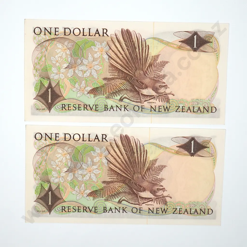 Two Consecutive Knight One Dollar Banknotes - AUNC w slight Centre Crease  Image 1++