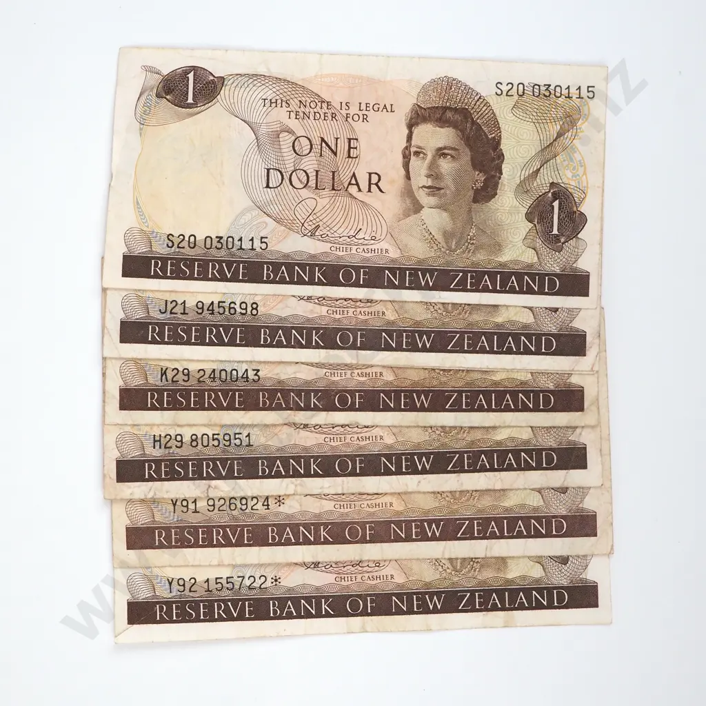 Seven One Dollar Hardie Type One Banknotes - Various Prefixes & Two Star Notes - Average Condition  Image 1++