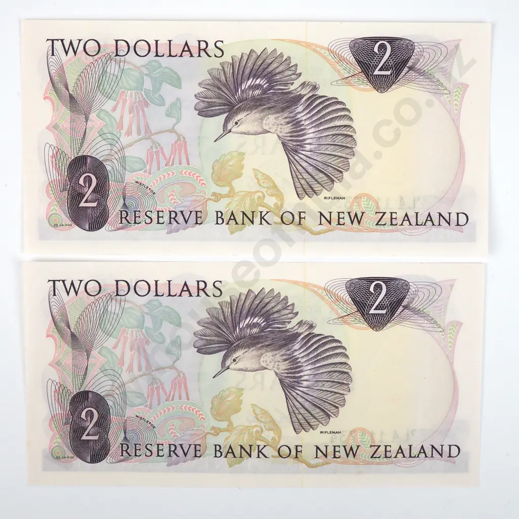 Two Consecutive Knight Two Dollar Banknotes - 2L4 Prefix  Image 1++