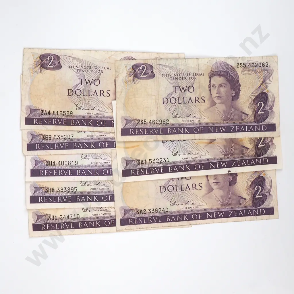 Eight Two Dollar Hardie Type I Banknotes - Various Signatures - Average Condition  Image 1++