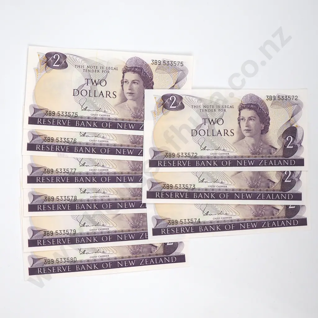 Nine Consecutive Two Dollar Hardie Type I Banknotes - AUNC Total CV $225  Image 1++