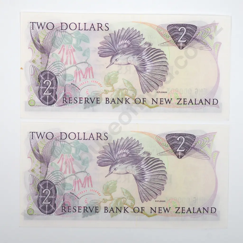 Consecutive Pair of Two Dollar Russell Banknote - EHG Prefix Very Low Serial - AUNC  Image 1++