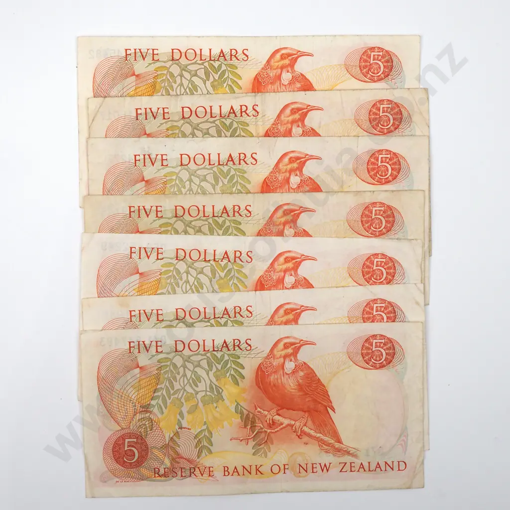 Seven Five Dollar Wilks Banknotes - Various Signatures - Average Condition  Image 1++