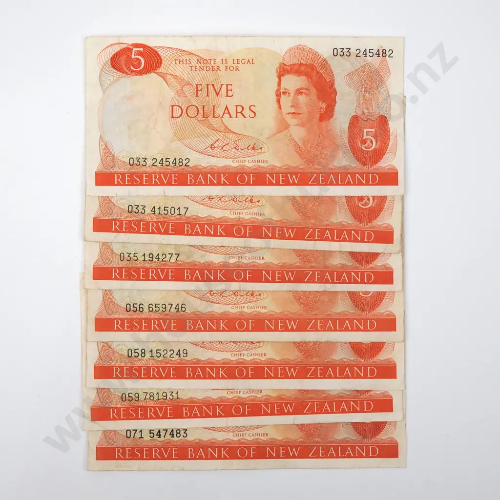Seven Five Dollar Wilks Banknotes - Various Signatures - Average Condition  Image 1++