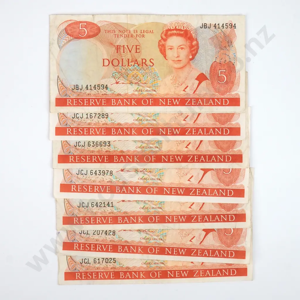 Eight Five Dollar hardie Type II Banknotes - Various Signatures - VF  Image 1++