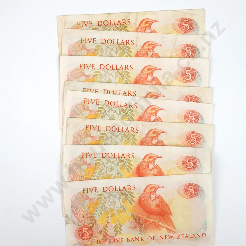 Eight Five Dollar hardie Type II Banknotes - Various Signatures - VF  Image 1++