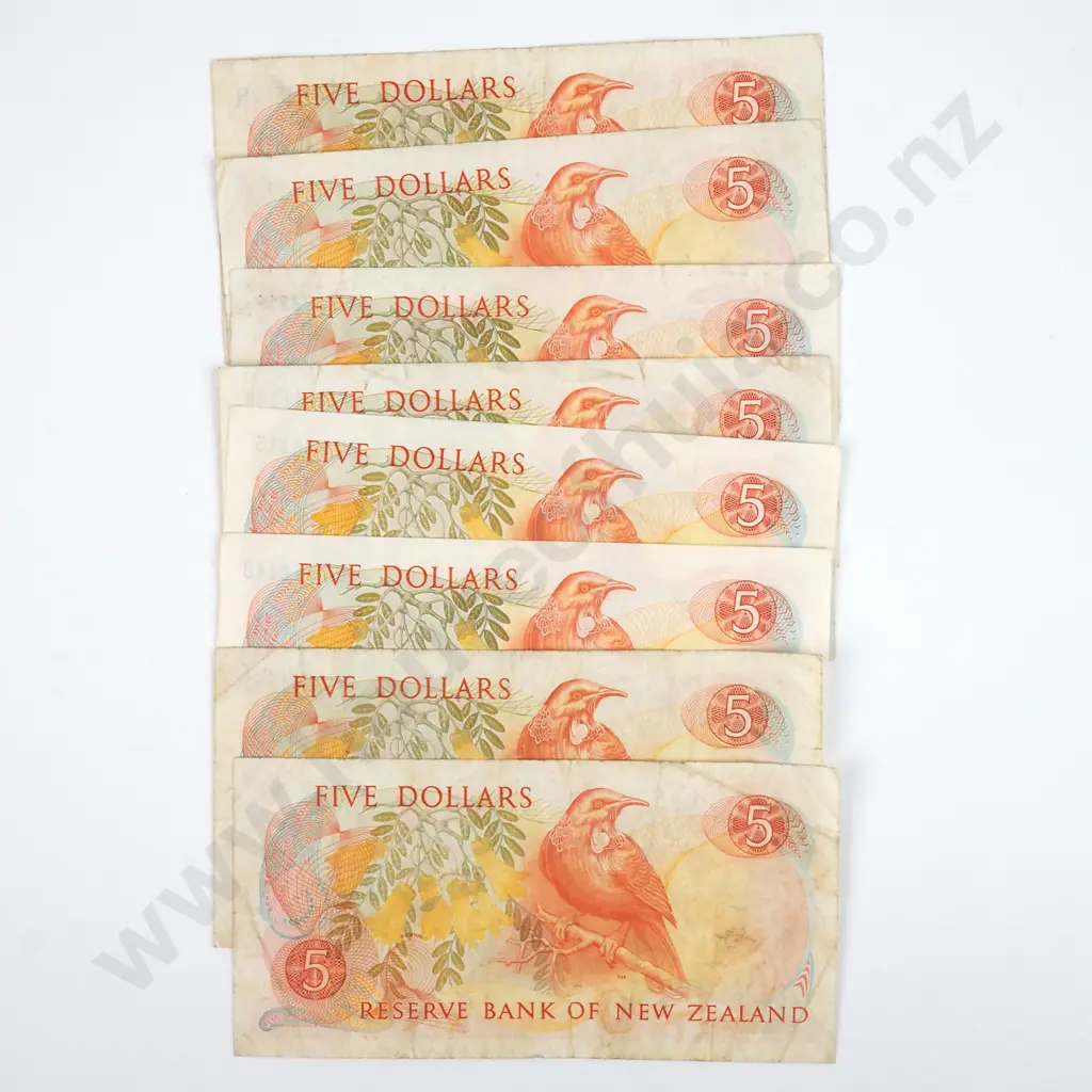 Eight Five Dollar Russell Banknotes - Various Prefixes - VF  Image 1++