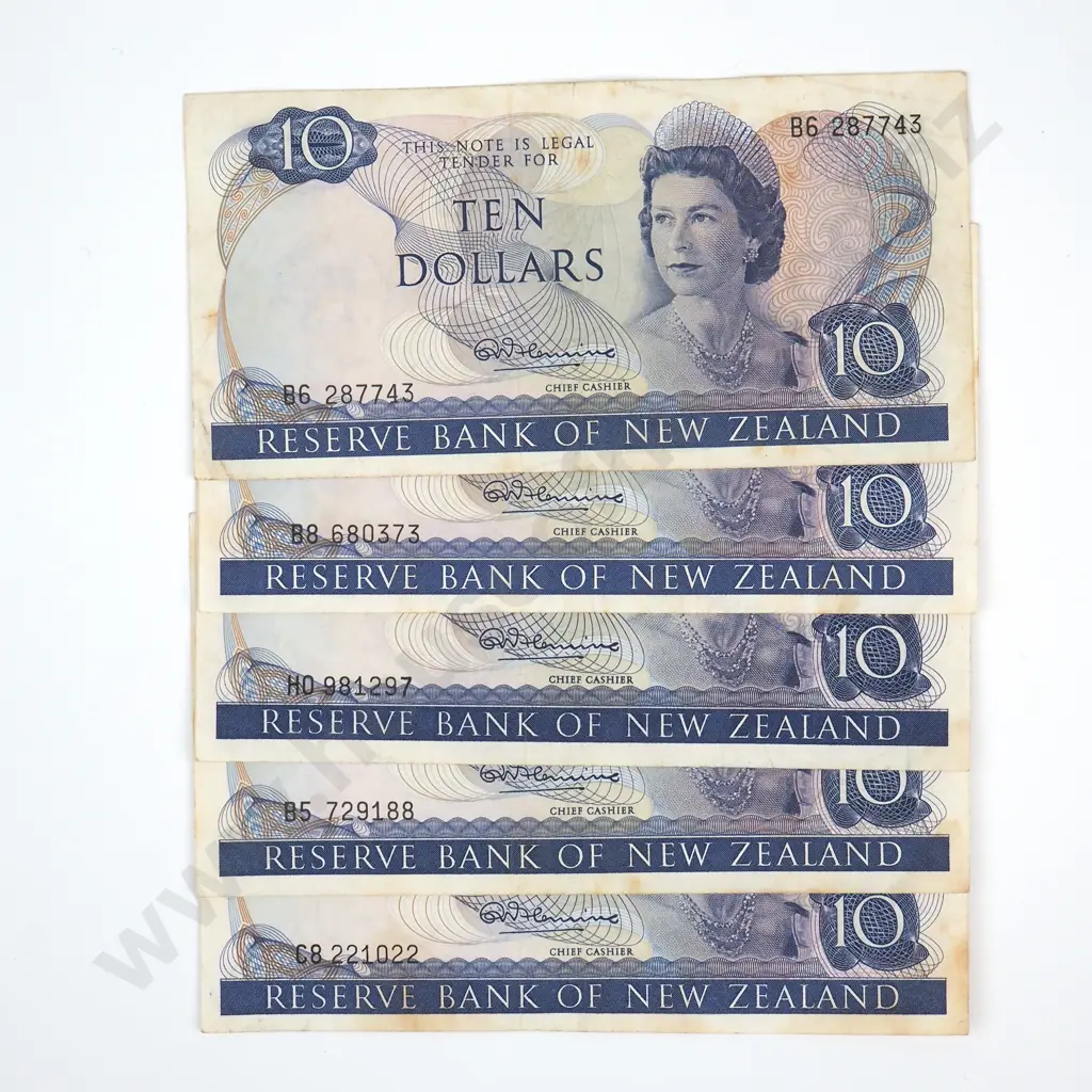 Five Ten Dollar Fleming Banknotes - Various Prefixes - Fine or Better Condition  Image 1++
