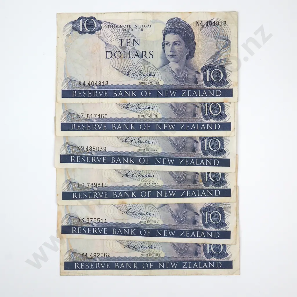 Six Ten Dollar Wilks Banknotes - Various Prefixes - Average Condition  Image 1++