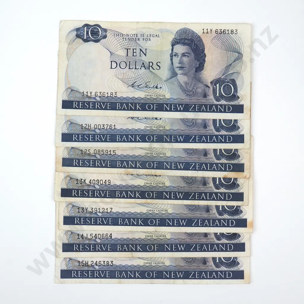 Seven Ten Dollar Wilks Banknotes - Various Prefixes - Average Condition  Image 1++