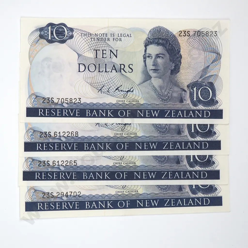 Four Ten Dollar Knight Banknotes - AUNC Total CV $700 Image 1++