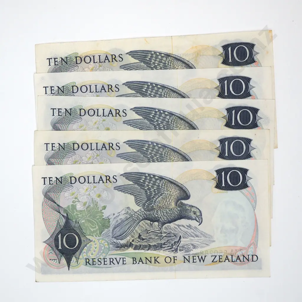 Five Ten Dollar Knight Banknotes - Various Prefixes - EF CV $250  Image 1++