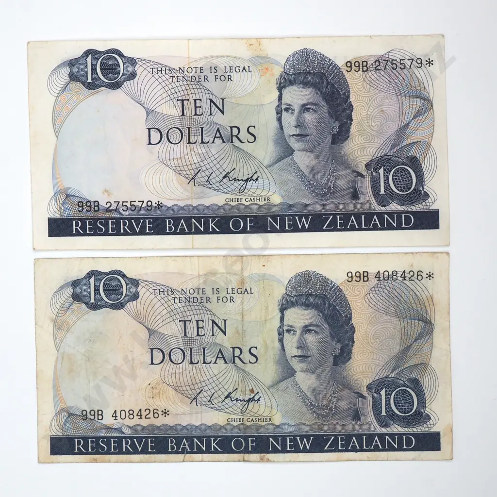Two Ten Dollar Knight Star Banknotes - Fine Condition - Total CV $120  Image 1++