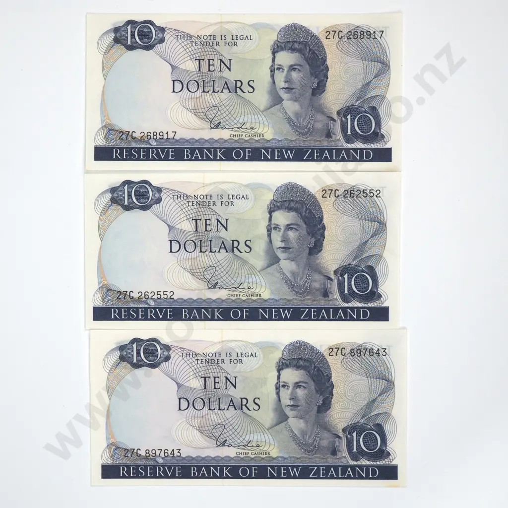 Three Ten Dollar Hardie Type I Banknotes - AUNC Total CV $375 Image 1++