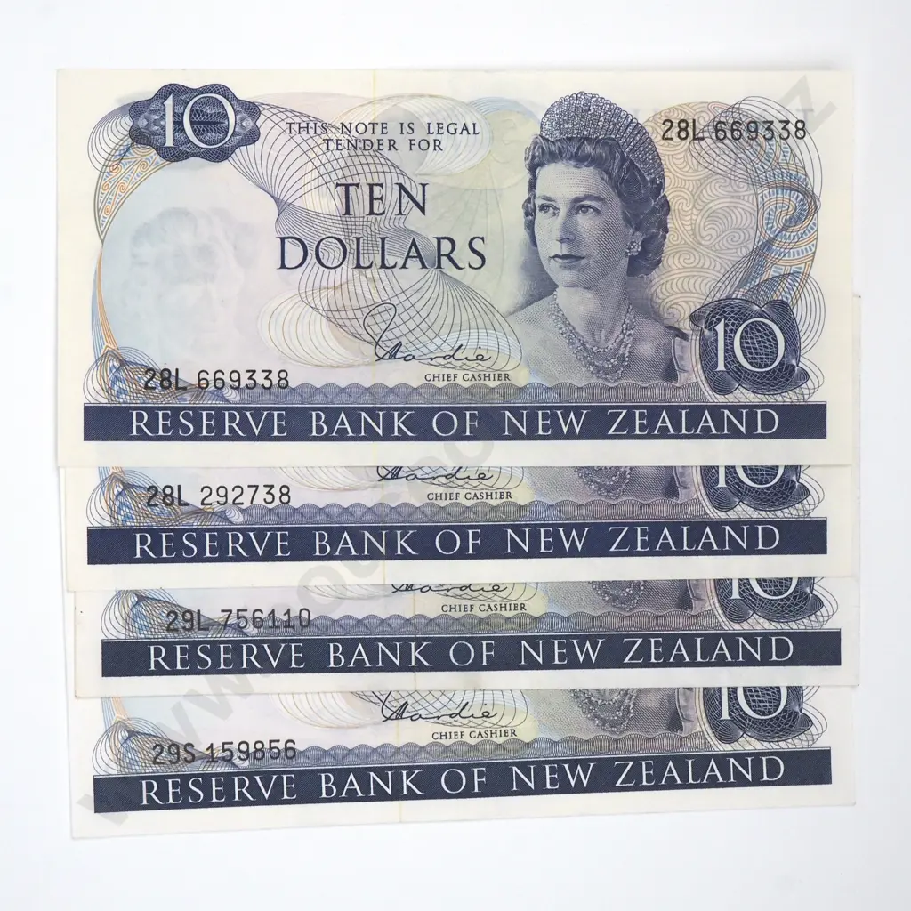 Four Ten Dollar Hardie Type I Banknotes Various Prefixes- EF Total CV $360 Image 1++