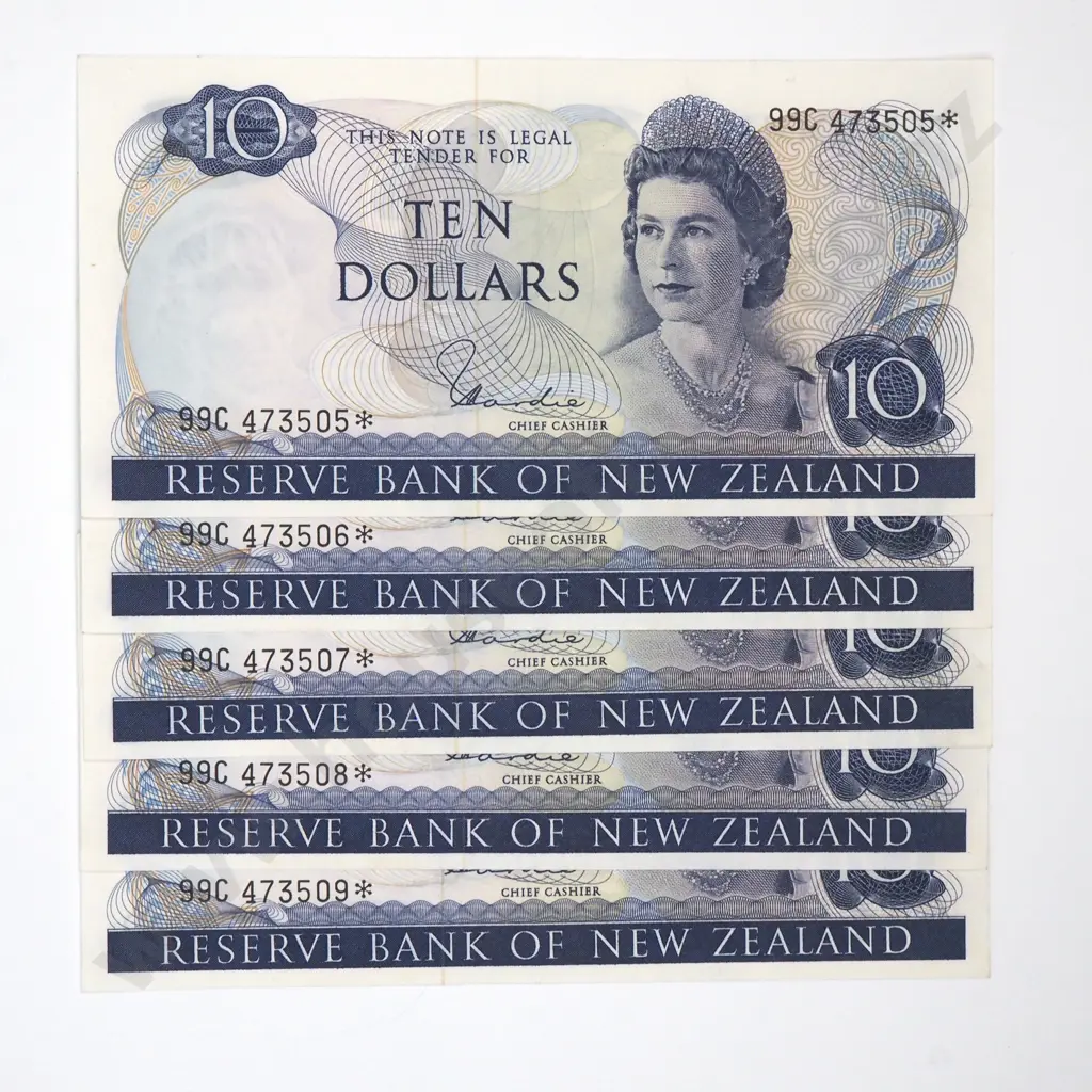Consecutive Lot of Five Ten Dollar Hardie Star Banknotes - 99C Prefix - AUNC w Centre Crease  Image 1++