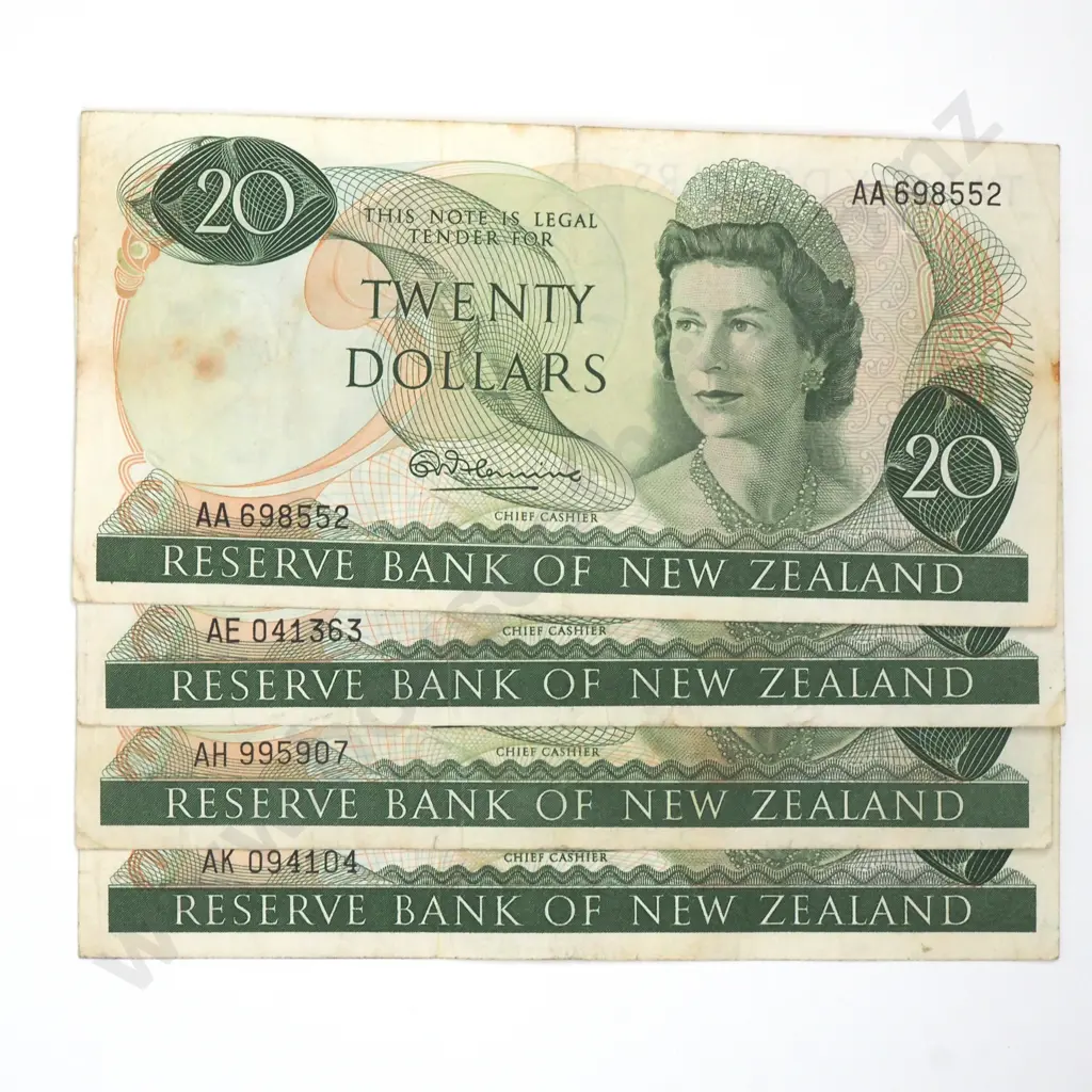 Four Twenty Dollar Fleming Banknotes - Various Prefix - Average Condition  Image 1++