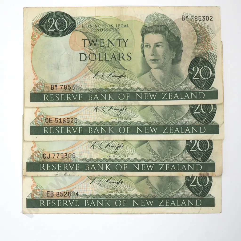 Four Twenty Dollar Knight Banknotes - Various Prefixes- Average Condition  Image 1++