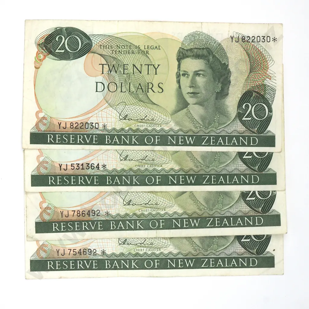 Four Twenty Dollar Hardie Type I Star Banknote - YJ Prefix - Fine or Better - Min Total CV $240 Image 1++