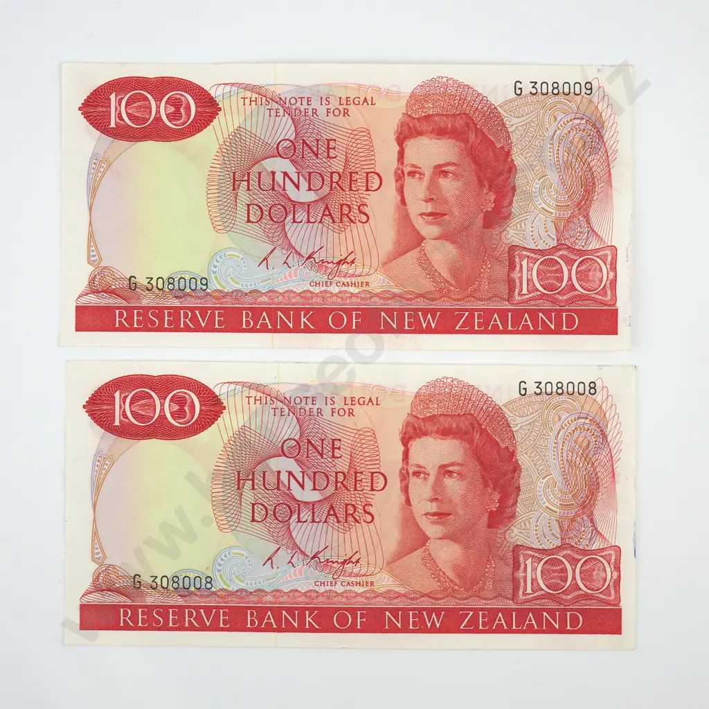Consecutive Pair of One Hundred Dollar Knight Banknotes - EF Total CV $2700 Image 1++
