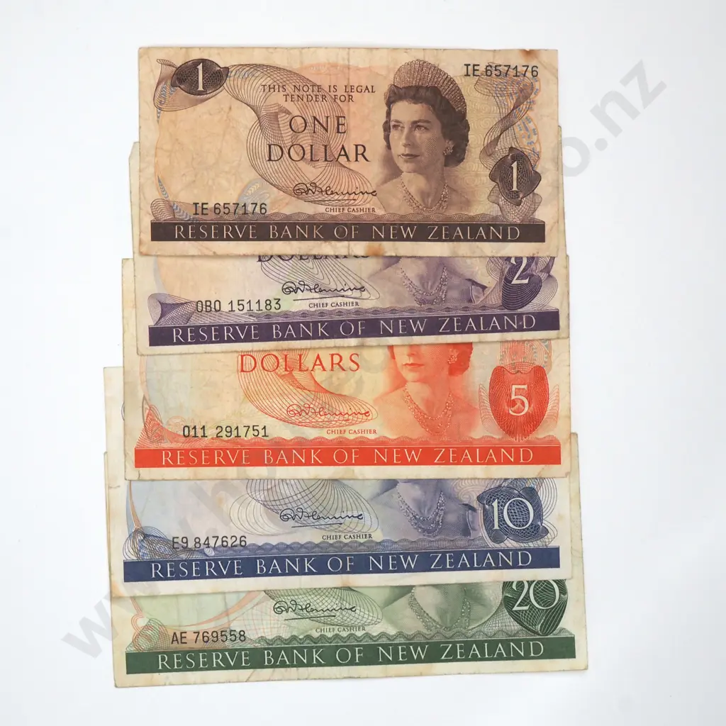Five Fleming Signature Banknotes - $1 to $20 - Average Condition  Image 1++